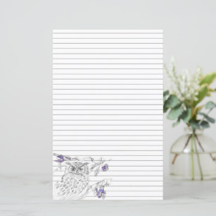 Chouette Dans Un Arbre Gris Papier À Lettres Écrit