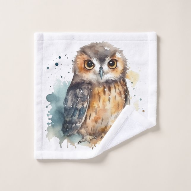 Chouette d'aquarelle mignonne (Gant de toilette)