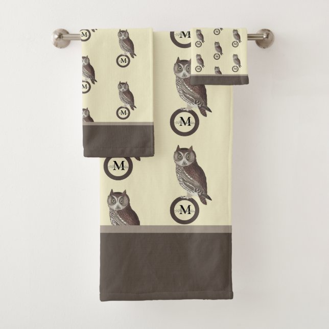 Chouette d'aquarelle rustique Monogramme Nom Crème (En situation)