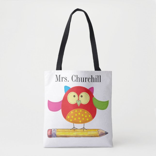 Chouette de l'enseignant imprimer sur tout le sac (Devant)