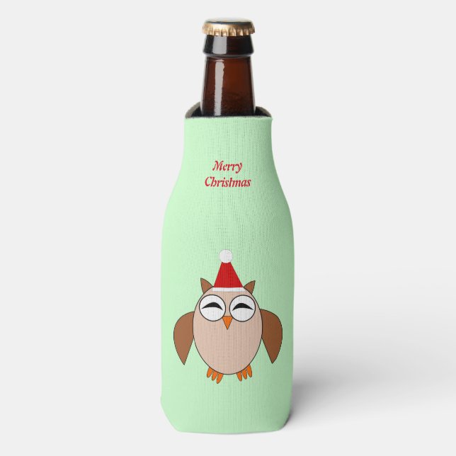 Chouette de Noël mignonne Glacière de bouteille pe (Bottle Devant)