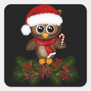 Chouette De Noël Mignonne Sur Stickers Branche De