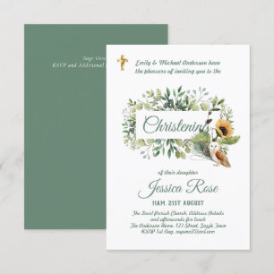 Chouette des bois Christening Invitations Baptême