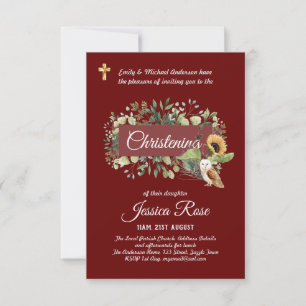 Chouette des bois Christening Invitations Baptême
