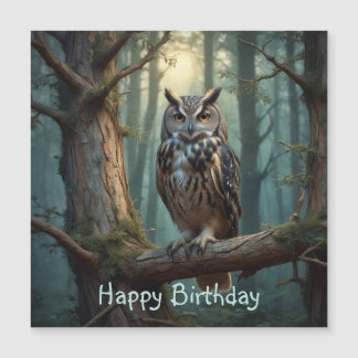 Chouette en Forêt Magique Carte magnétique d'anniv