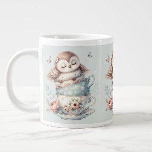 Chouette endormie dans des tasses à thé florales e