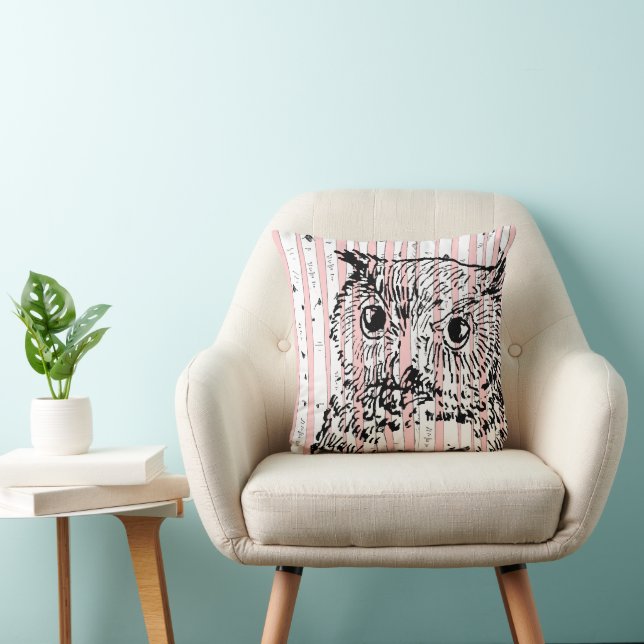 Chouette et Coussin d'arbre rose bouleau (Chaise)