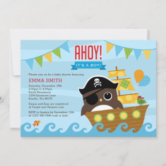 Chouette et pirate Boy Baby shower Invitation