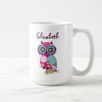 Chouette florale colorée Nom personnalisé Mug