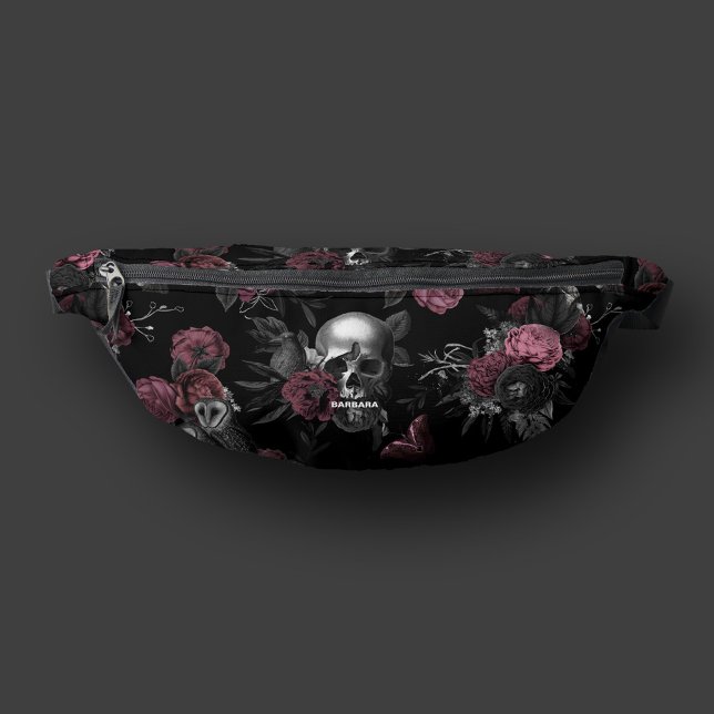 Chouette gothique Rose Chouette Bourgogne rose Élé (Gothic Skull Rose Owl Burgundy Pink Elegant Fanny Pack
)
