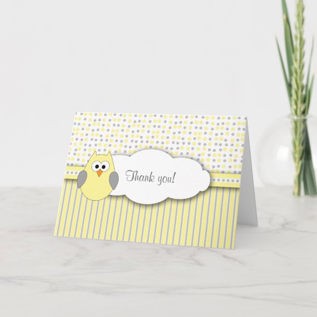 Chouette gris jaune Baby shower de la morue Merci  (Devant)
