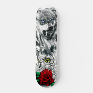 Chouette loup colorée Rose Nature Deck Skateboard