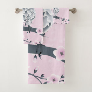 Chouette mignonne et fleurs de cerisier gris rose