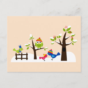 Chouette mignonne Oiseaux Carte postale Neige hive