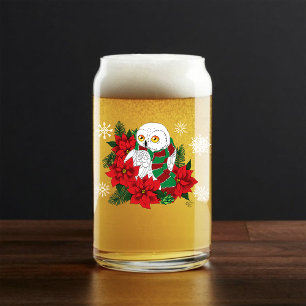 Chouette neigeuse Poinsettias rouges Noël