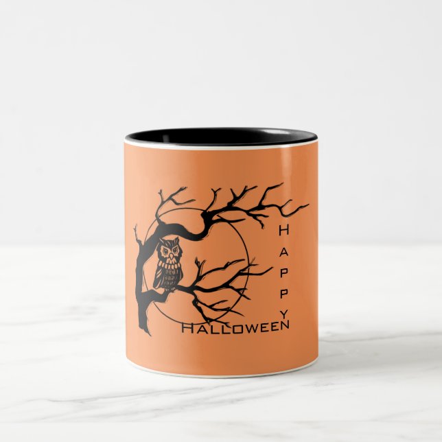 Chouette orange et noire Joyeuse Mug d'Halloween (Centre)