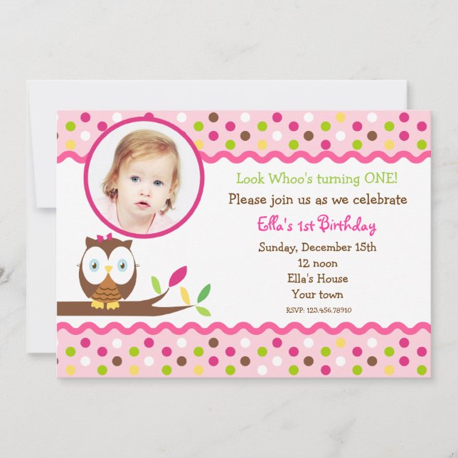 Chouette photo Invitations de fête d'anniversaire  (Devant)