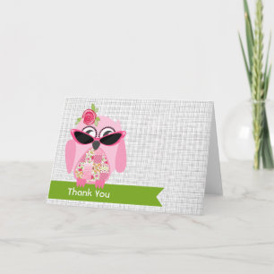 Chouette rose avec Carte de remerciements de lunet