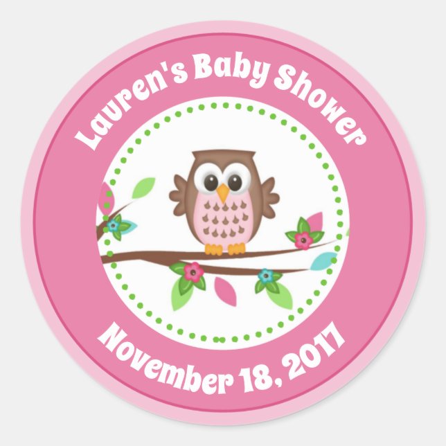 Chouette rose Baby shower Fille Favoriser Stickers (Devant)
