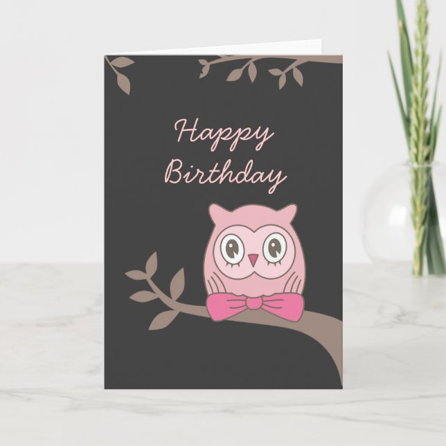 Chouette rose Bonne Carte Anniversaire (Devant)