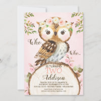 Chouette rose florale Invitation d'anniversaire