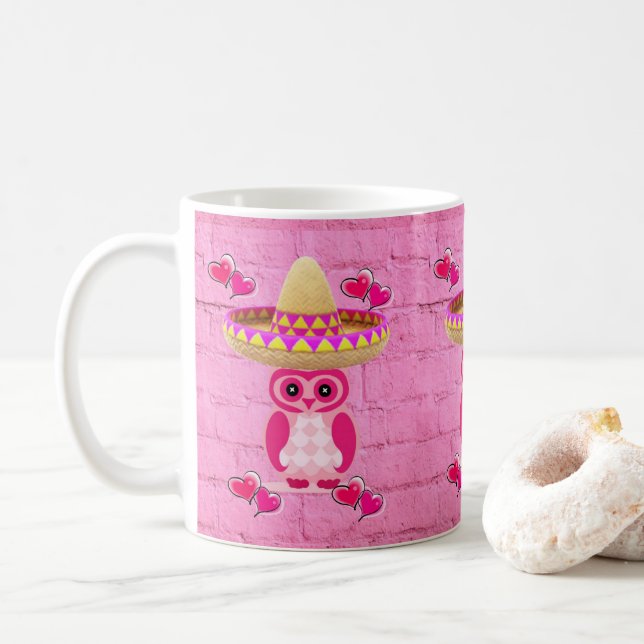 Chouette rose Mug (Avec donut)