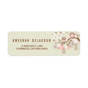 Chouette rose rustique et Étiquette de adresse d'o