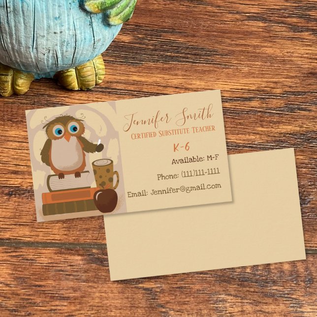 Chouette Substitut Enseignant Carte de visite stan (Cute educator contact cards .)