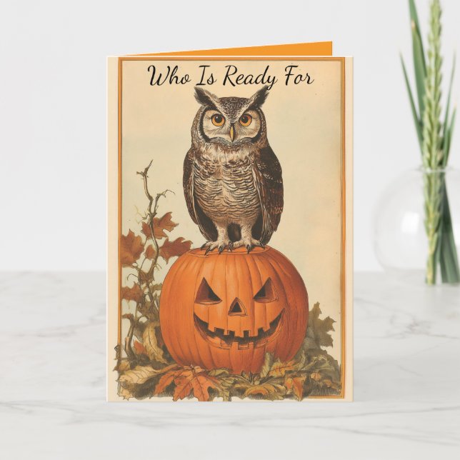 Chouette vintage avec carte d'Halloween Citrouille (Devant)