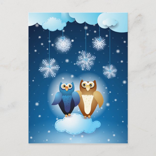 Chouettes amoureuses, carte postale (Devant)