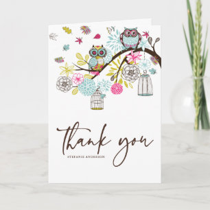 Chouettes colorées et Cartes de remerciements Feui