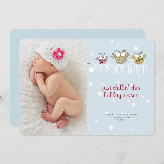 Chouettes de Noël Carte photo de vacances (Devant / Derrière)