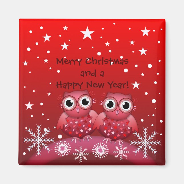 Chouettes de Noël mignonnes et aimant de texte per (Devant)