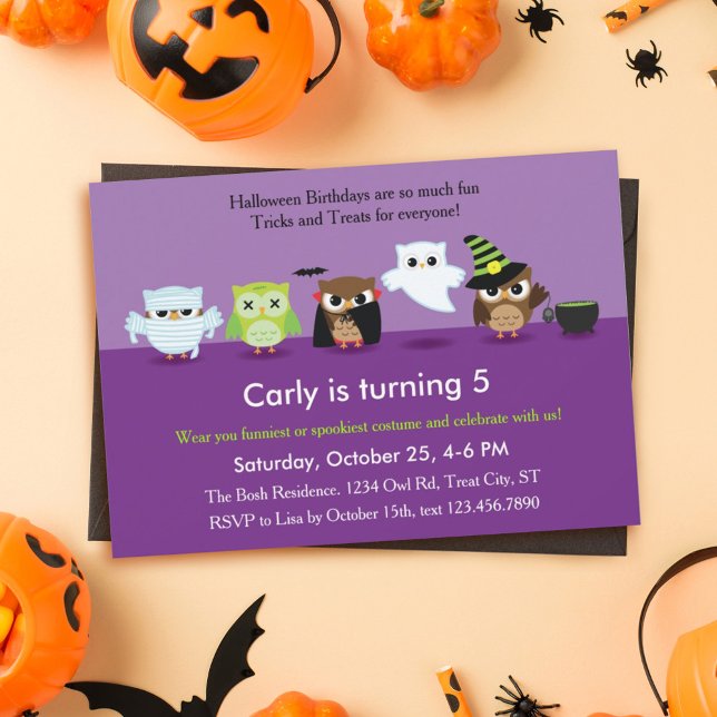 Chouettes d'Halloween en costume Invitation d'anni (Créateur téléchargé)