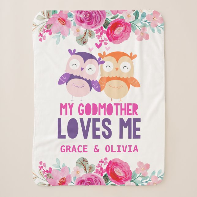 Chouettes Florales Couverture bébé - Ma Godmère m' (Devant)