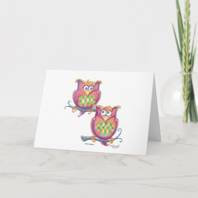 Chouettes mignonnes sur les branches carte de voeu (Devant)