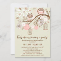 Chouettes roses et cages d'oiseaux Invitation de f