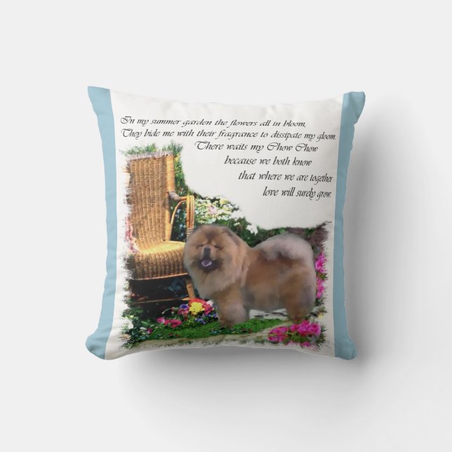 Chow Chow Art Summer Garden Throw Pillow (Front)