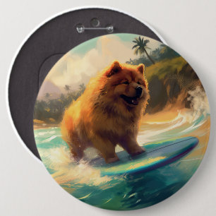 Chow Chow Beach Surfing Painting 6 Inch Round Button
