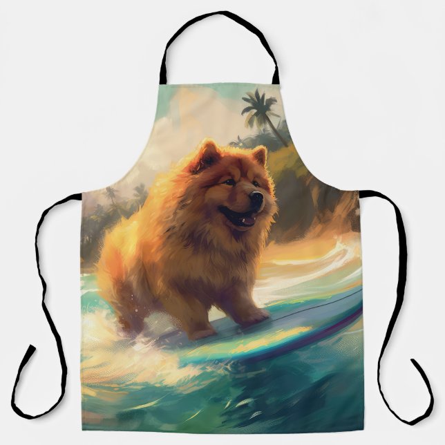Chow Chow Beach Surfing Painting Apron (Front)