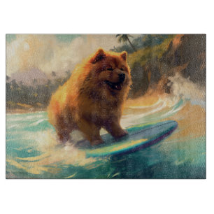 Chow Chow Beach Surfing Painting Cutting Board