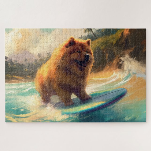 Chow Chow Beach Surfing Painting Jigsaw Puzzle (Horizontal)