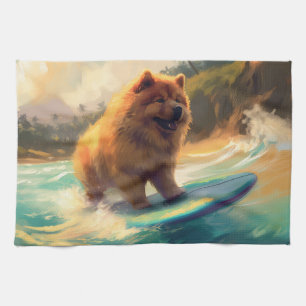 Chow Chow Beach Surfing Painting Kitchen Towel