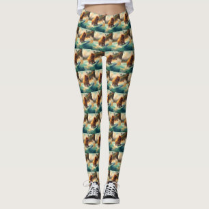 Chow Chow Beach Surfing Painting Leggings