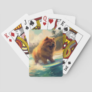 Chow Chow Beach Surfing Painting Playing Cards