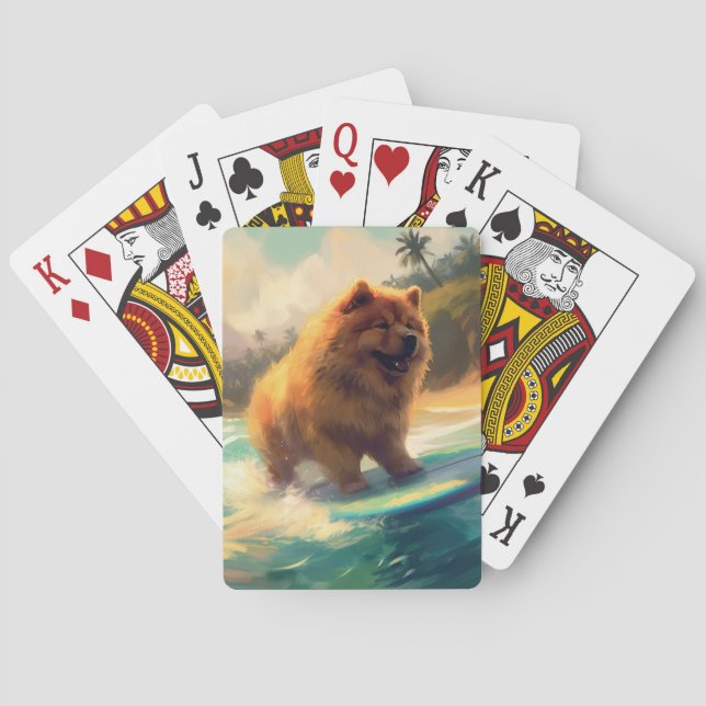Chow Chow Beach Surfing Painting Playing Cards (Back)