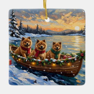Chow Chow Christmas Boat Holiday Ceramic Ornament