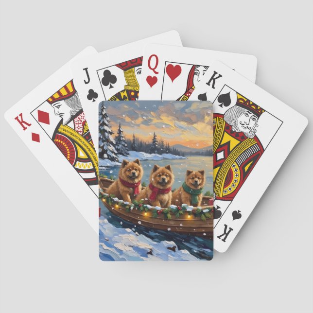 Chow Chow Christmas Boat Holiday Playing Cards (Back)