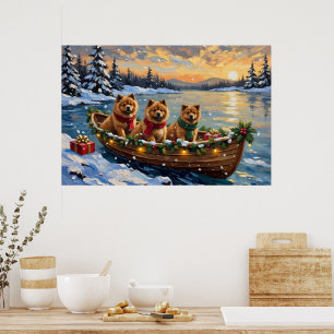 Chow Chow Christmas Boat Holiday Poster