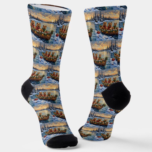 Chow Chow Christmas Boat Holiday Socks (Angled)